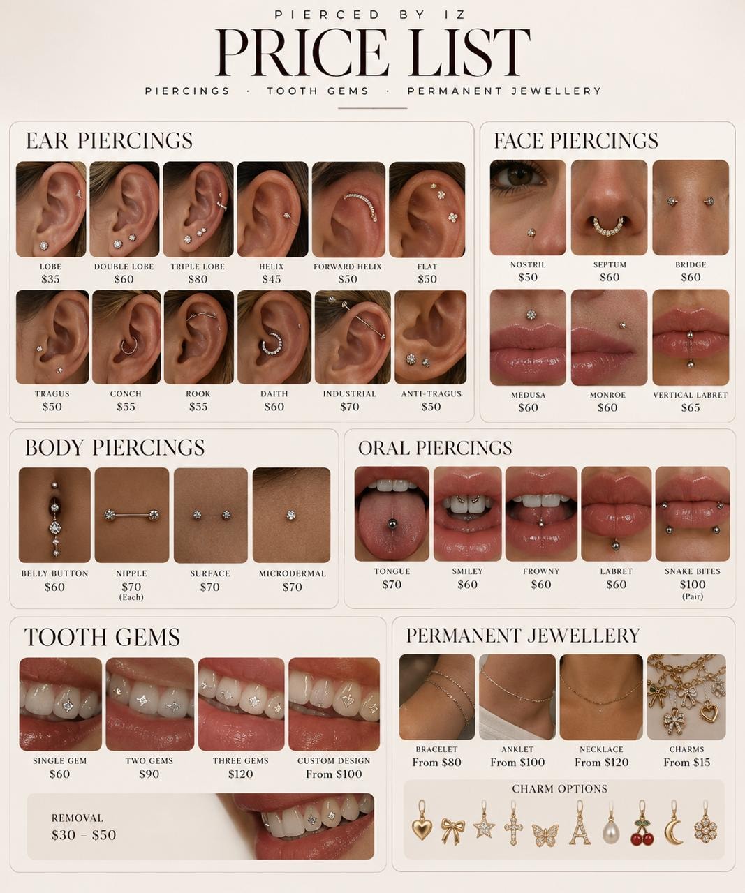Pierced by Iz full price list